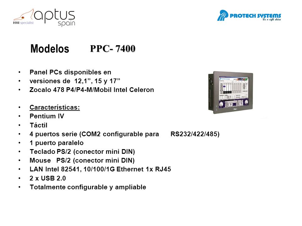 Modelos PPC Panel PCs disponibles en
