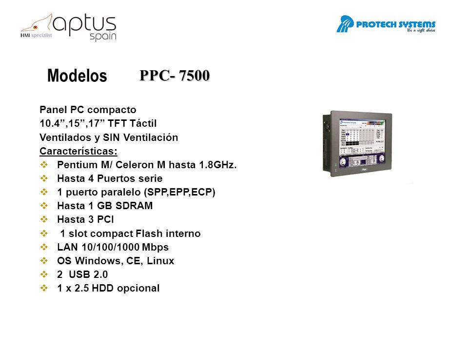 Modelos PPC Panel PC compacto 10.4 ,15 ,17 TFT Táctil