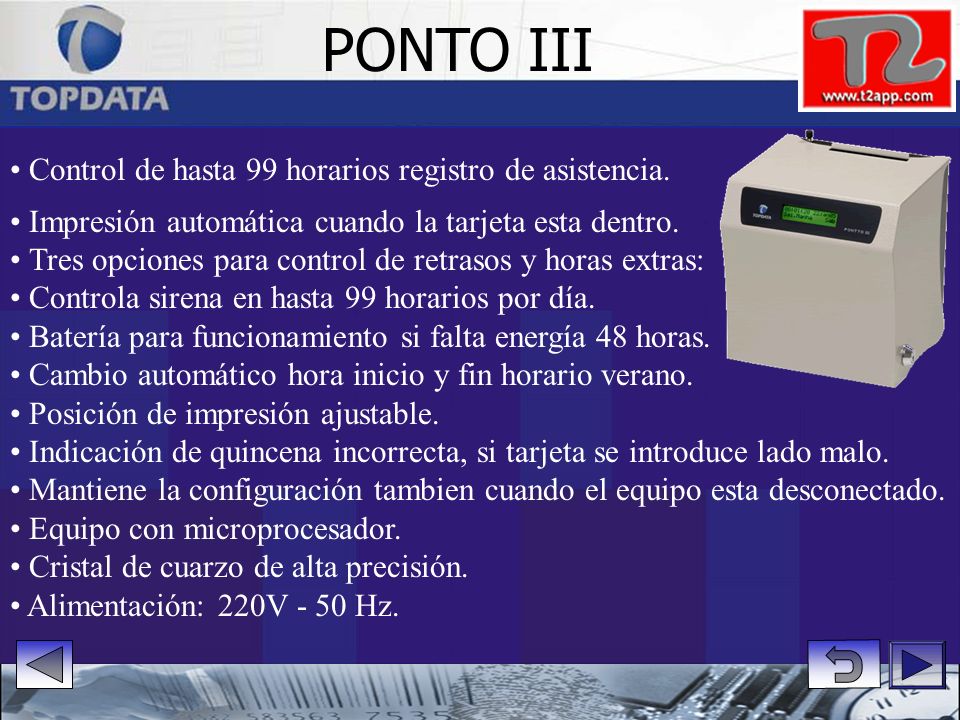 PONTO III Control de hasta 99 horarios registro de asistencia.