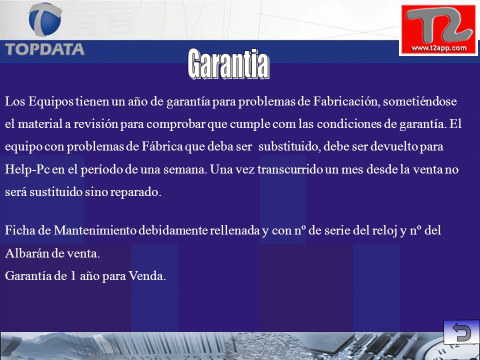 Garantia Los Equipos tienen un año de garantía para problemas de Fabricación, sometiéndose.