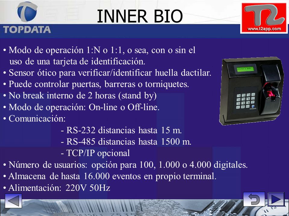 INNER BIO • Modo de operación 1:N o 1:1, o sea, con o sin el