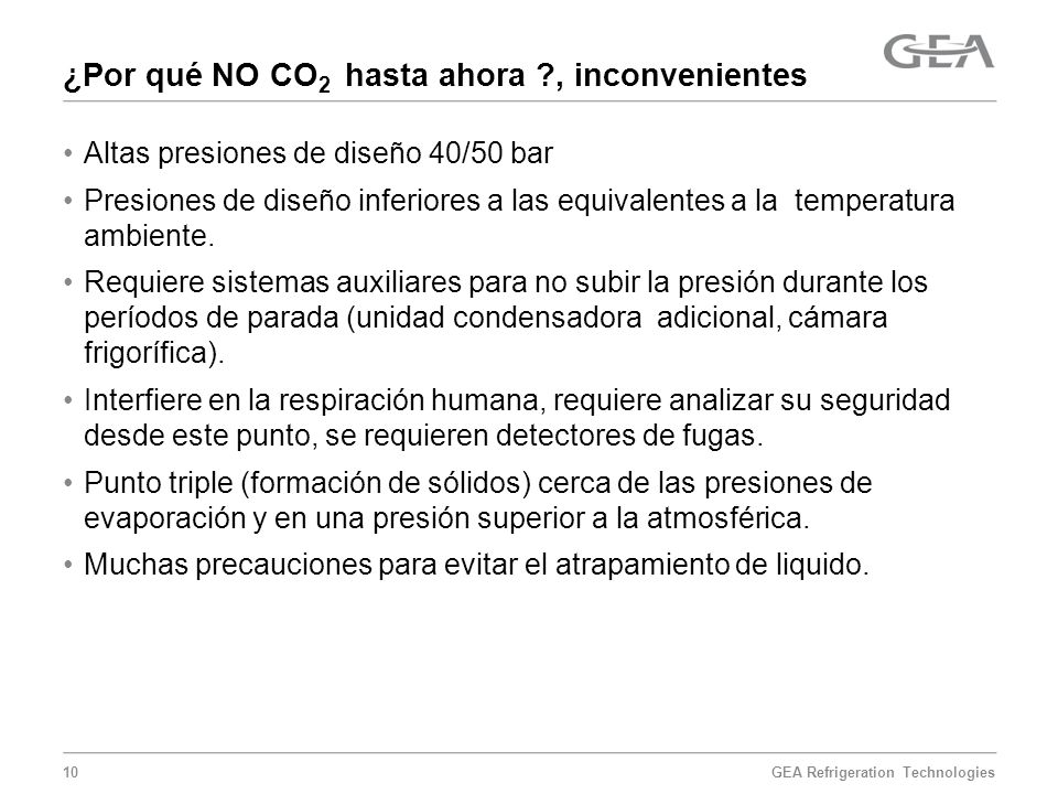 ¿Por qué NO CO2 hasta ahora , inconvenientes