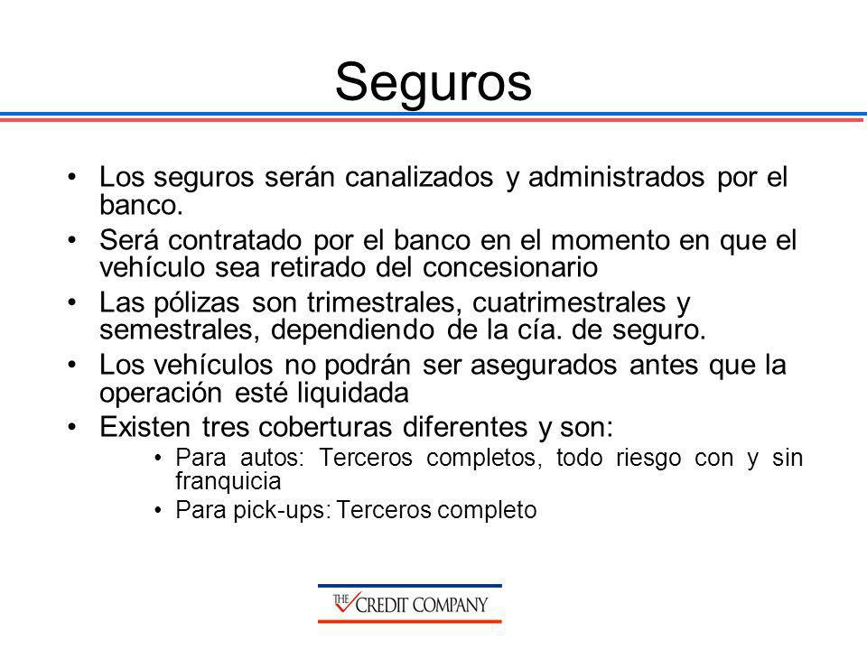 Seguros Los seguros serán canalizados y administrados por el banco.