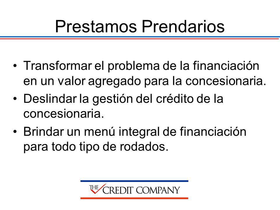 Prestamos Prendarios Transformar el problema de la financiación en un valor agregado para la concesionaria.