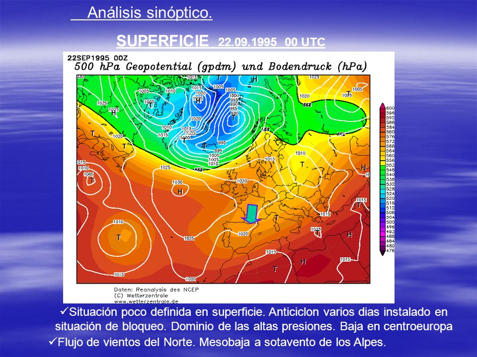 Flujo de vientos del Norte. Mesobaja a sotavento de los Alpes.