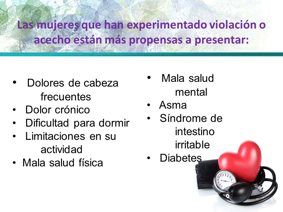 Las mujeres que han experimentado violación o acecho están más propensas a presentar: