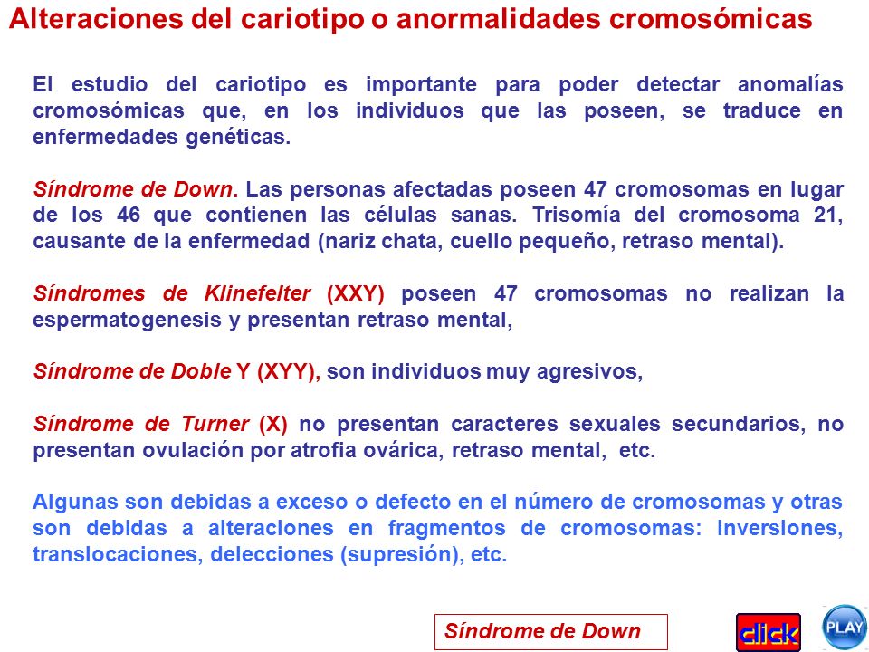Alteraciones del cariotipo o anormalidades cromosómicas