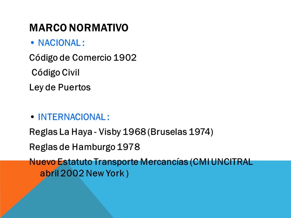 MARCO NORMATIVO • NACIONAL : Código de Comercio 1902 Código Civil