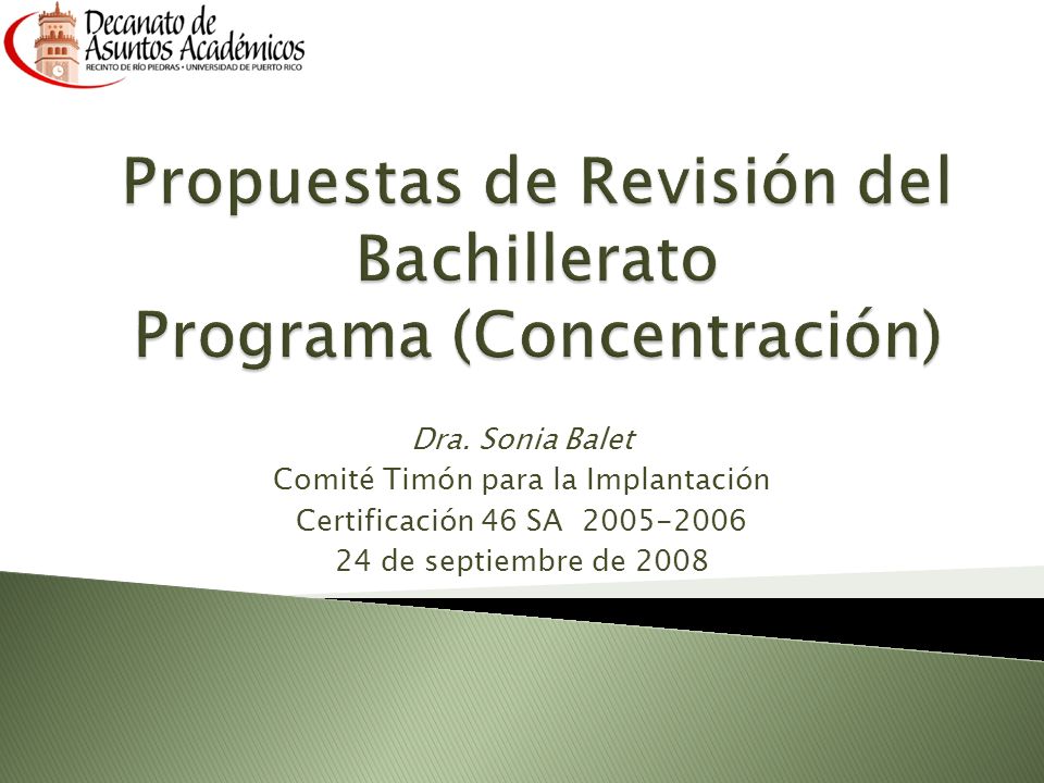 Propuestas de Revisión del Bachillerato Programa (Concentración)