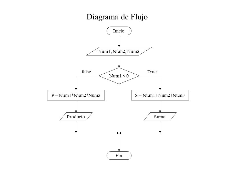 Diagrama de Flujo Num1 < 0 .True. P = Num1*Num2*Num3 .false.