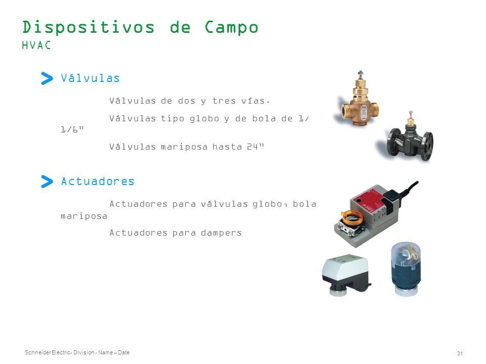 Dispositivos de Campo HVAC Válvulas Válvulas de dos y tres vías.