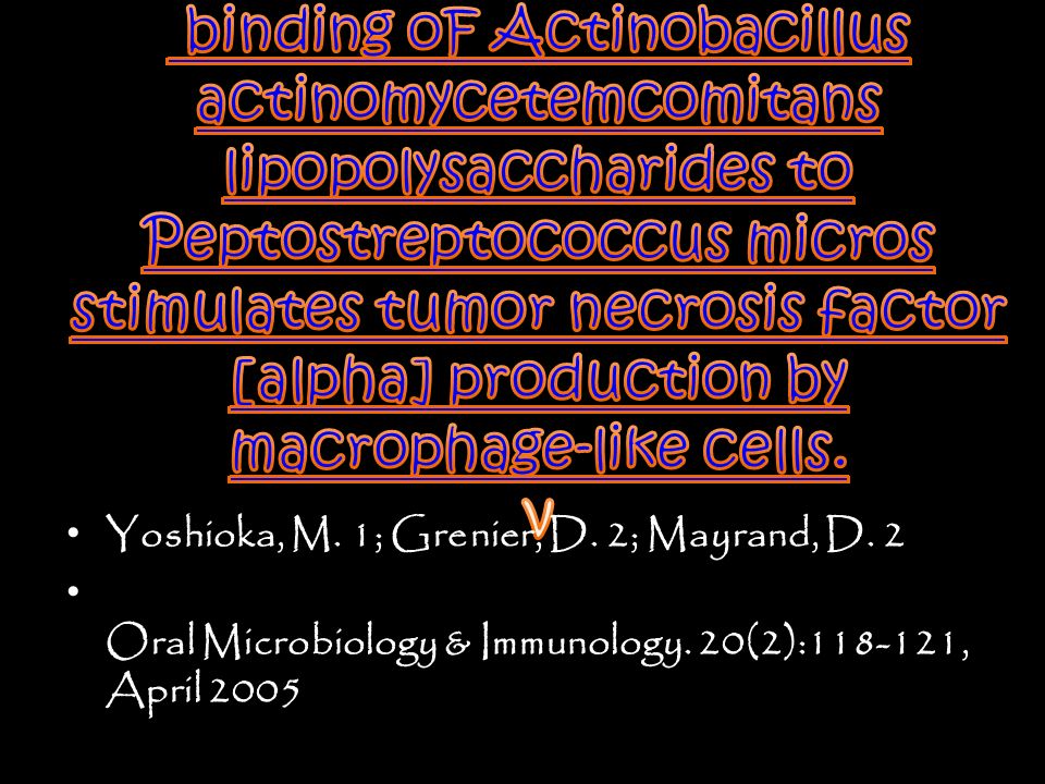 binding oF Actinobacillus actinomycetemcomitans lipopolysaccharides to Peptostreptococcus micros stimulates tumor necrosis factor [alpha] production by macrophage-like cells. v
