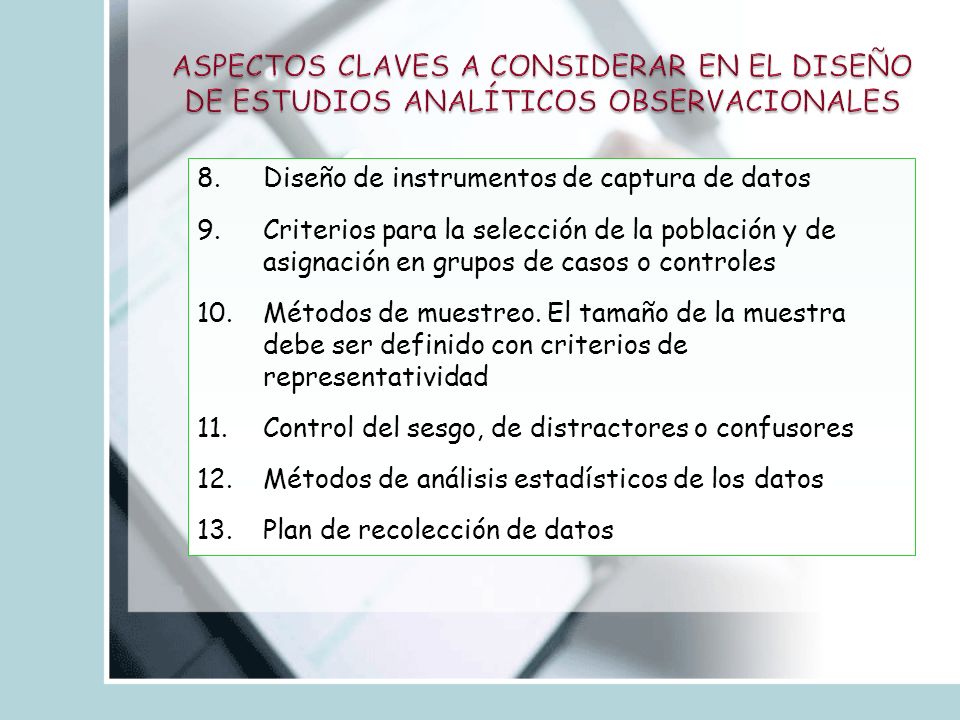ASPECTOS CLAVES A CONSIDERAR EN EL DISEÑO DE ESTUDIOS ANALÍTICOS OBSERVACIONALES