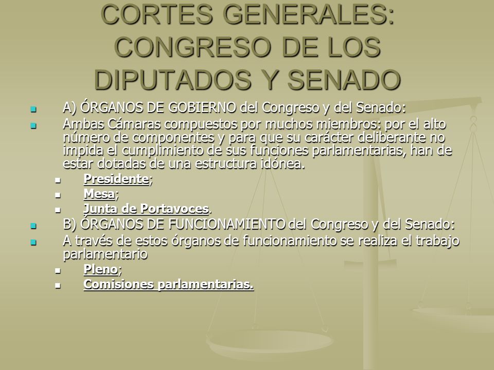 CORTES GENERALES: CONGRESO DE LOS DIPUTADOS Y SENADO