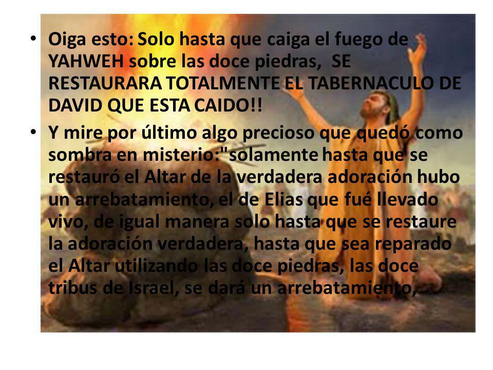 Oiga esto: Solo hasta que caiga el fuego de YAHWEH sobre las doce piedras, SE RESTAURARA TOTALMENTE EL TABERNACULO DE DAVID QUE ESTA CAIDO!!