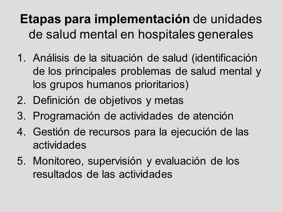 Etapas para implementación de unidades de salud mental en hospitales generales