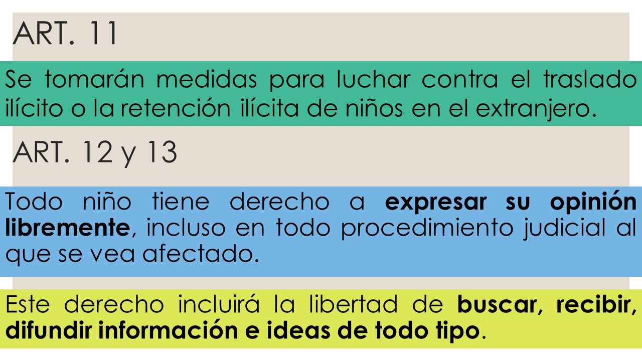 ART. 11 Se tomarán medidas para luchar contra el traslado ilícito o la retención ilícita de niños en el extranjero.