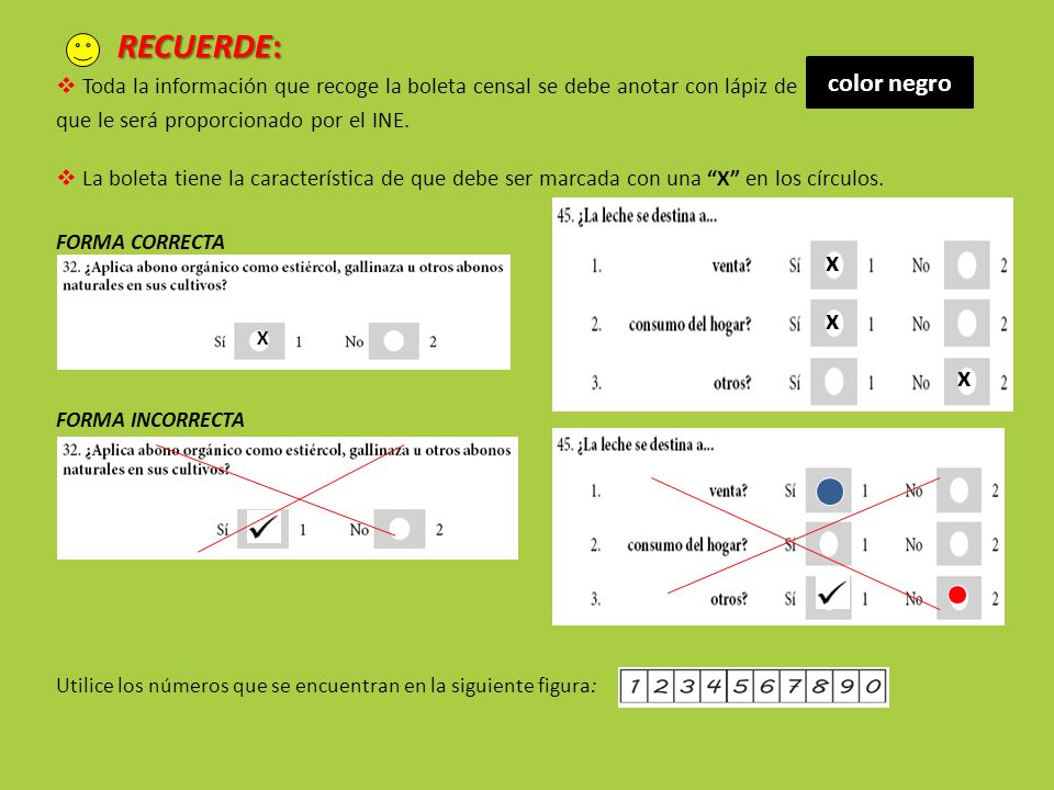 RECUERDE: x x x color negro