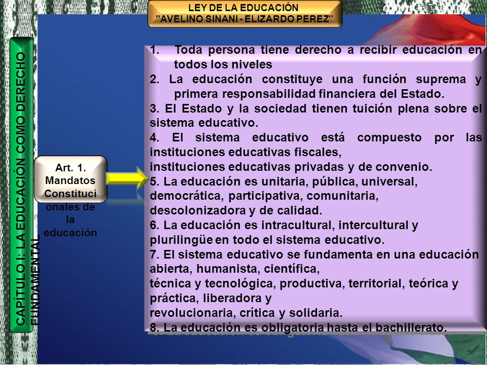 Art. 1. Mandatos Constitucionales de la educación