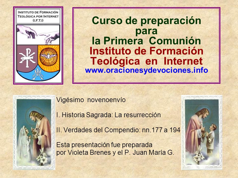 Curso de preparación para la Primera Comunión Instituto de Formación Teológica en Internet