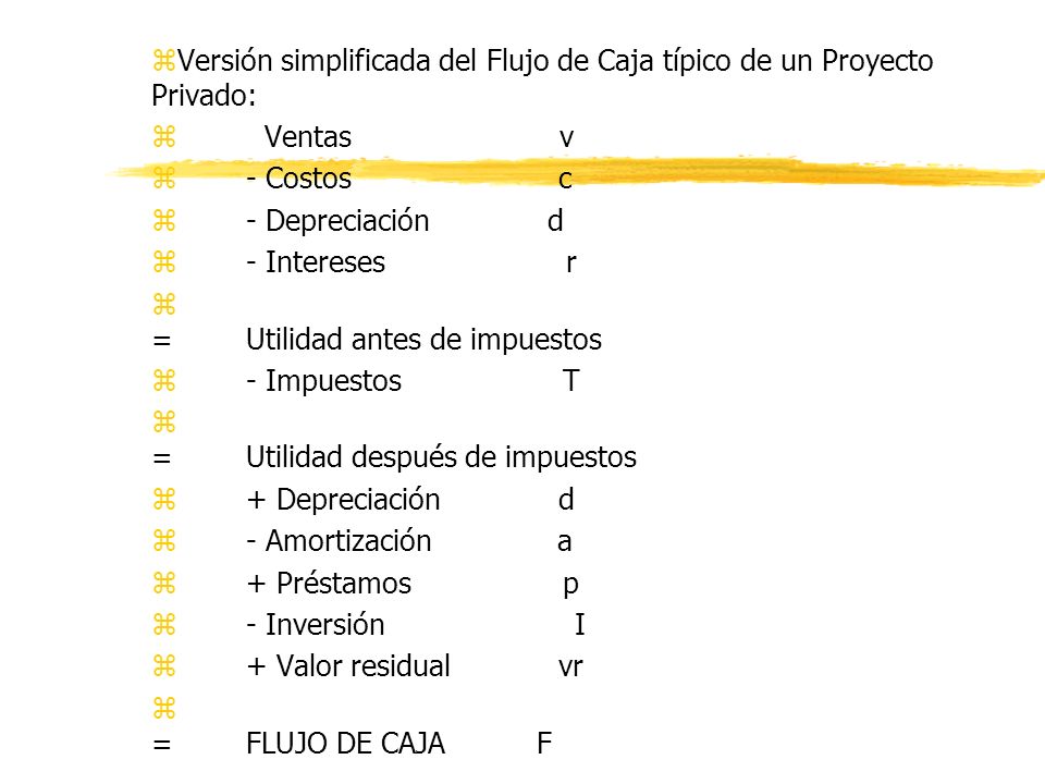 Versión simplificada del Flujo de Caja típico de un Proyecto Privado: