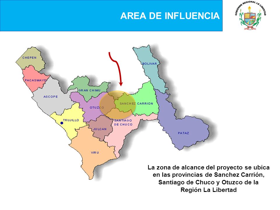 AREA DE INFLUENCIA La zona de alcance del proyecto se ubica en las provincias de Sanchez Carrión, Santiago de Chuco y Otuzco de la Región La Libertad.