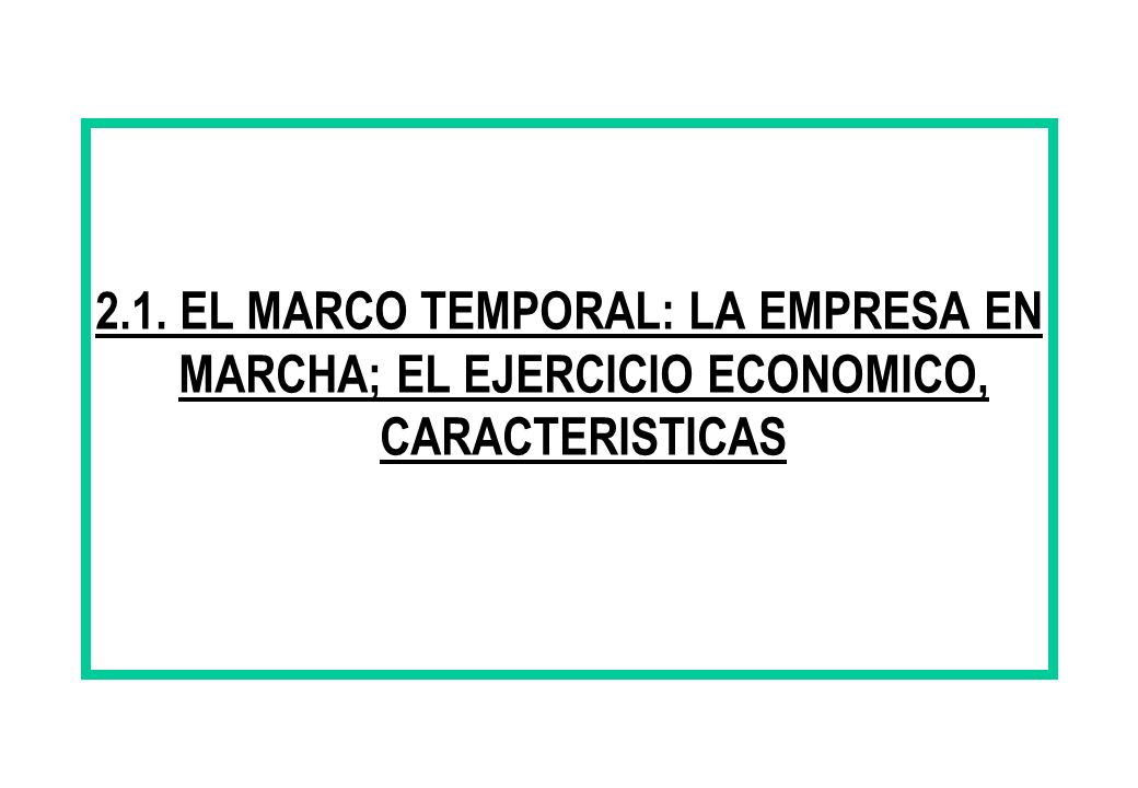 2.1. EL MARCO TEMPORAL: LA EMPRESA EN MARCHA; EL EJERCICIO ECONOMICO, CARACTERISTICAS