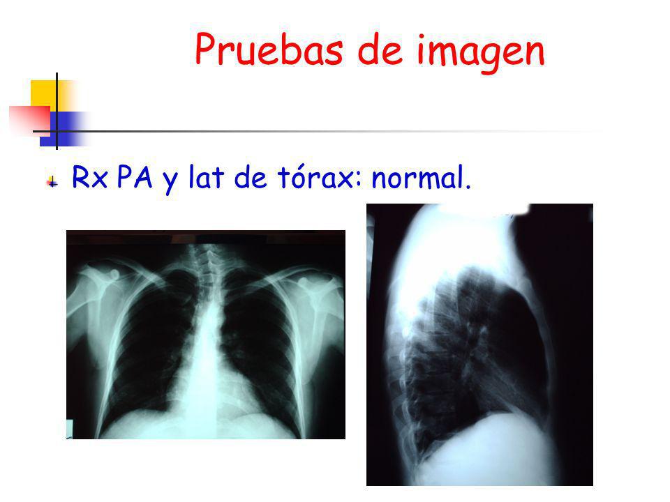 Pruebas de imagen Rx PA y lat de tórax: normal.