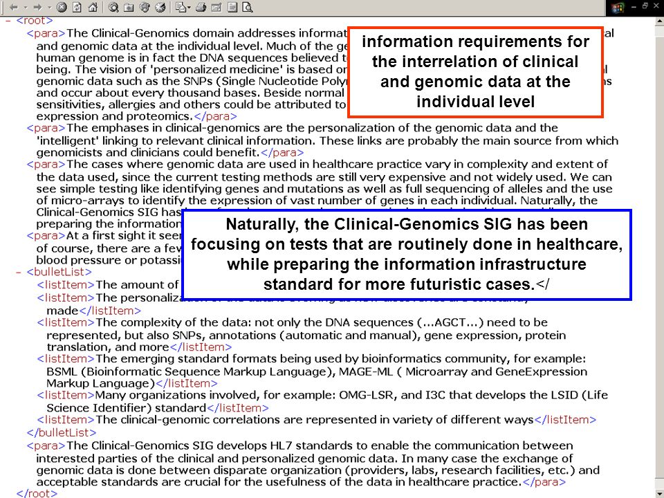information requirements for the interrelation of clinical and genomic data at the individual level