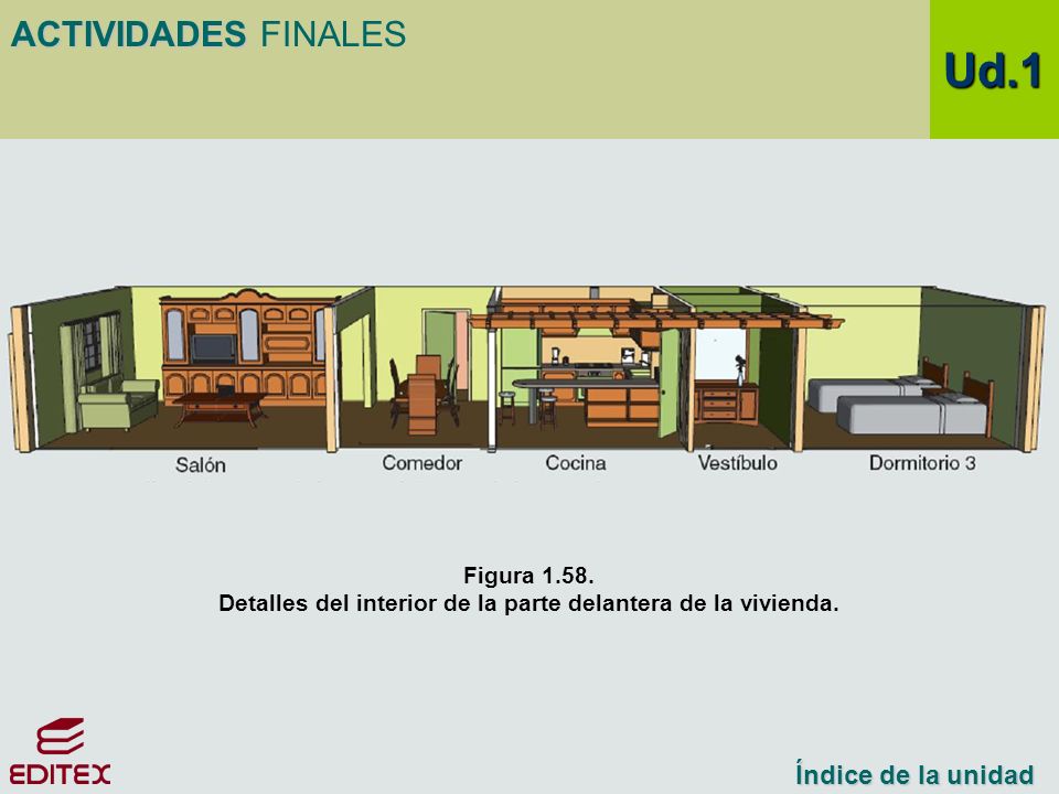 Detalles del interior de la parte delantera de la vivienda.