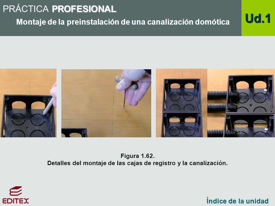 Detalles del montaje de las cajas de registro y la canalización.