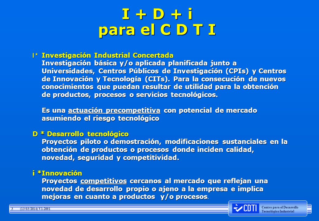 I + D + i para el C D T I I * Investigación Industrial Concertada