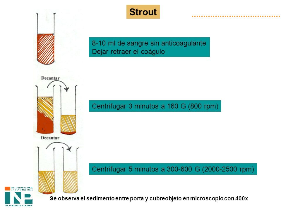 Strout 8-10 ml de sangre sin anticoagulante Dejar retraer el coágulo