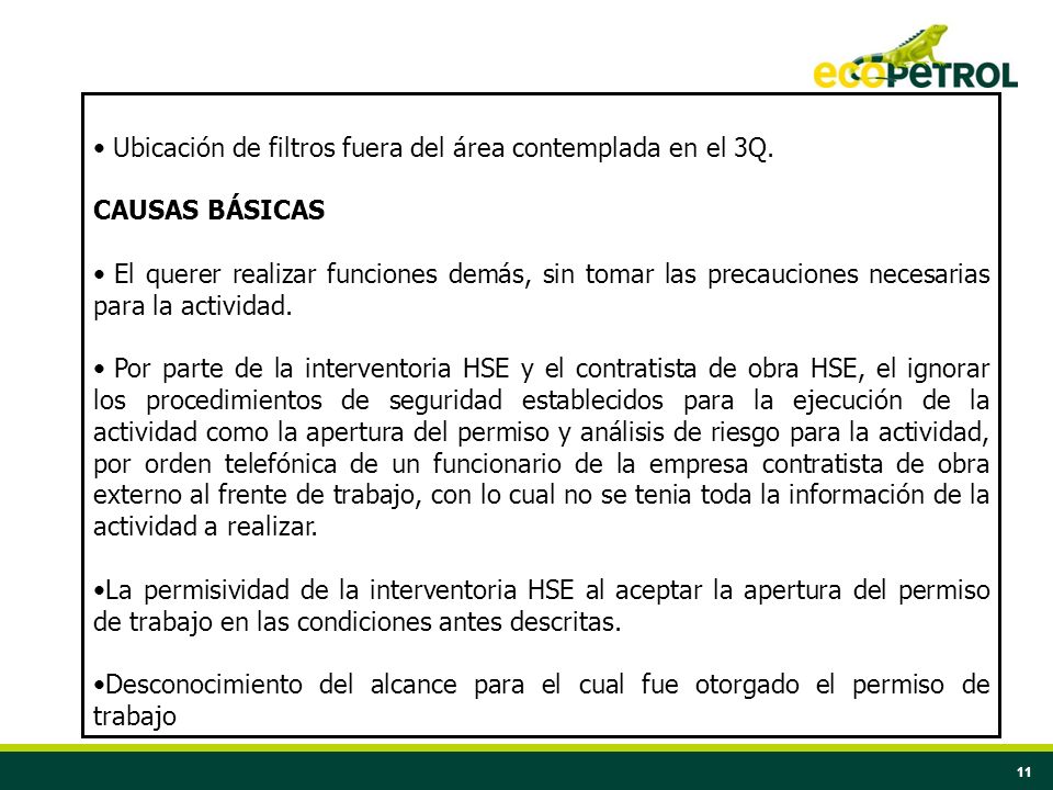 Ubicación de filtros fuera del área contemplada en el 3Q.
