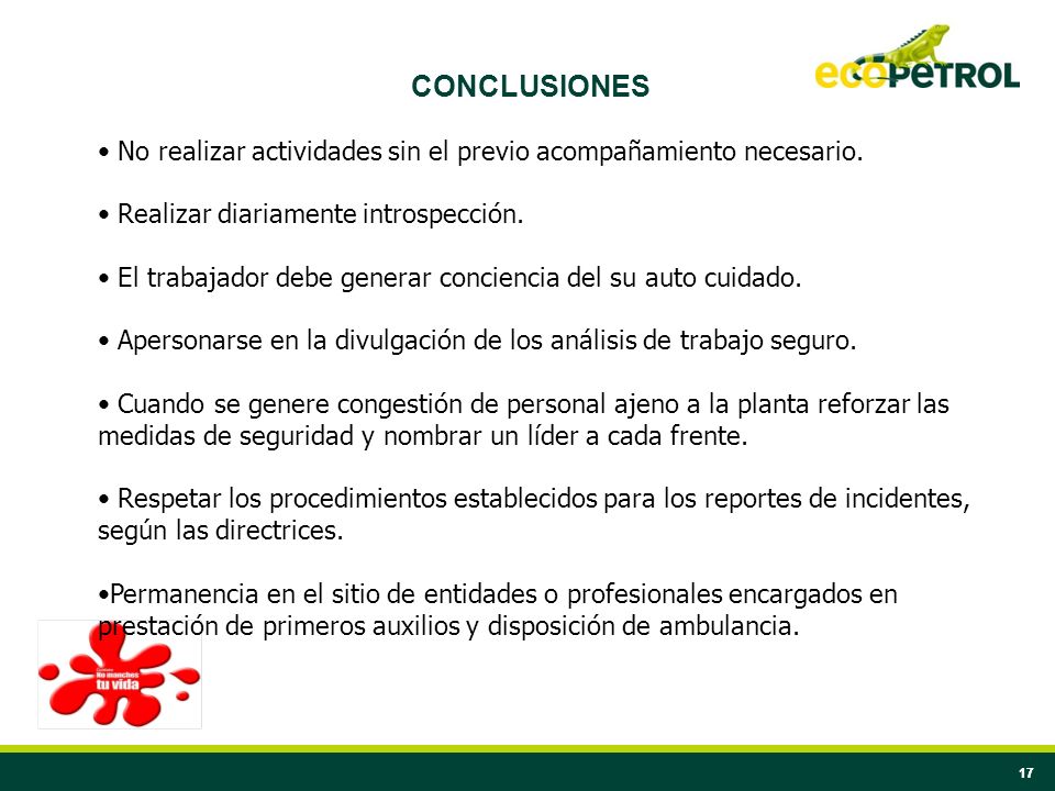CONCLUSIONES No realizar actividades sin el previo acompañamiento necesario. Realizar diariamente introspección.