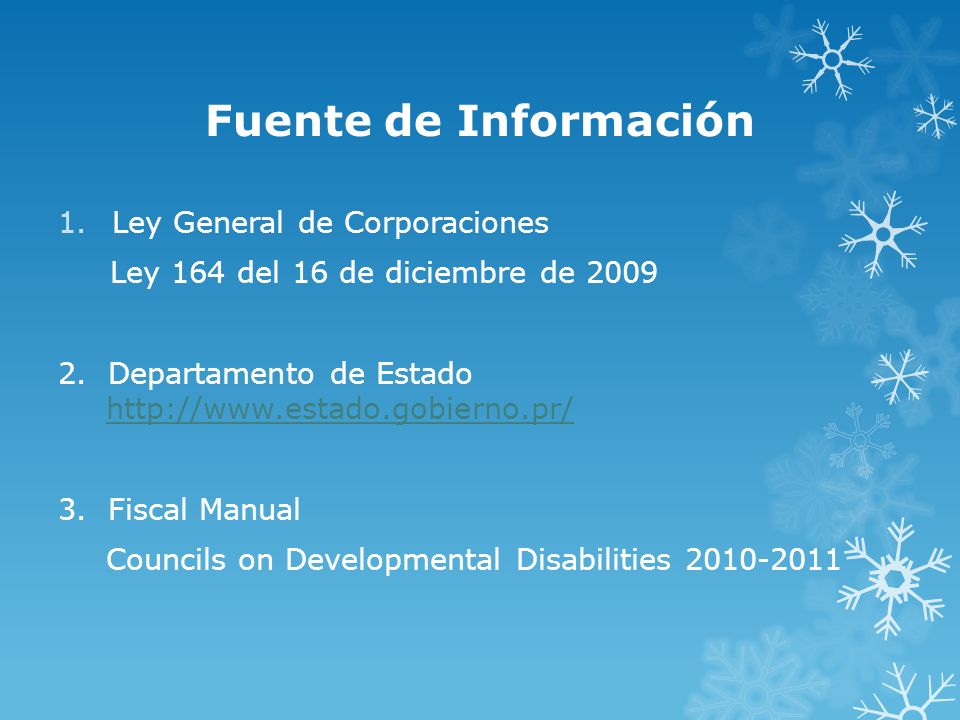 Fuente de Información Ley General de Corporaciones