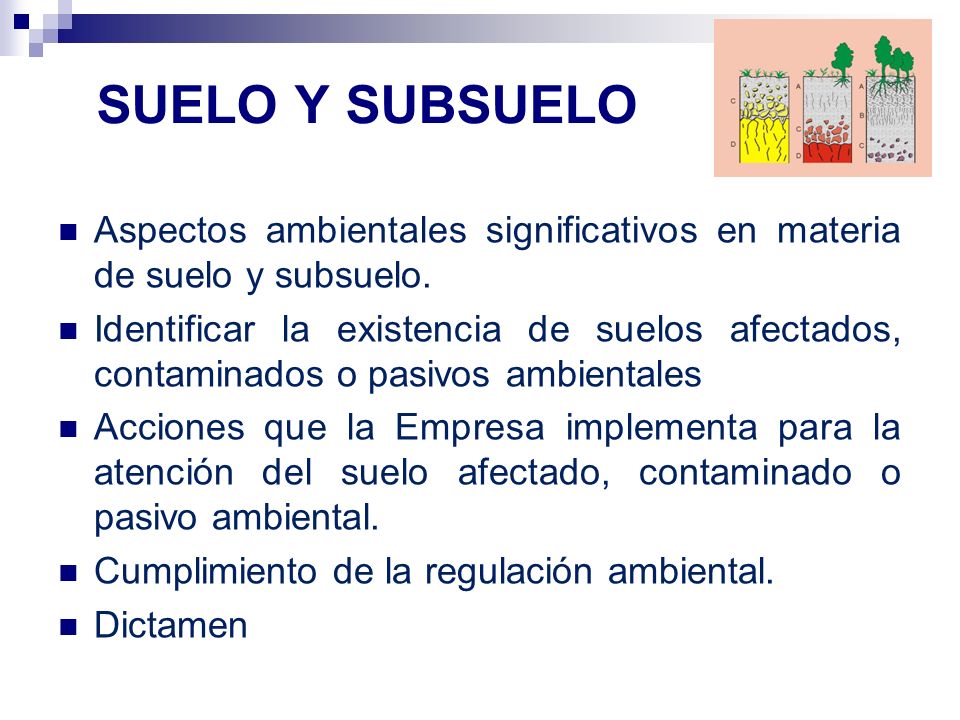 SUELO Y SUBSUELO Aspectos ambientales significativos en materia de suelo y subsuelo.