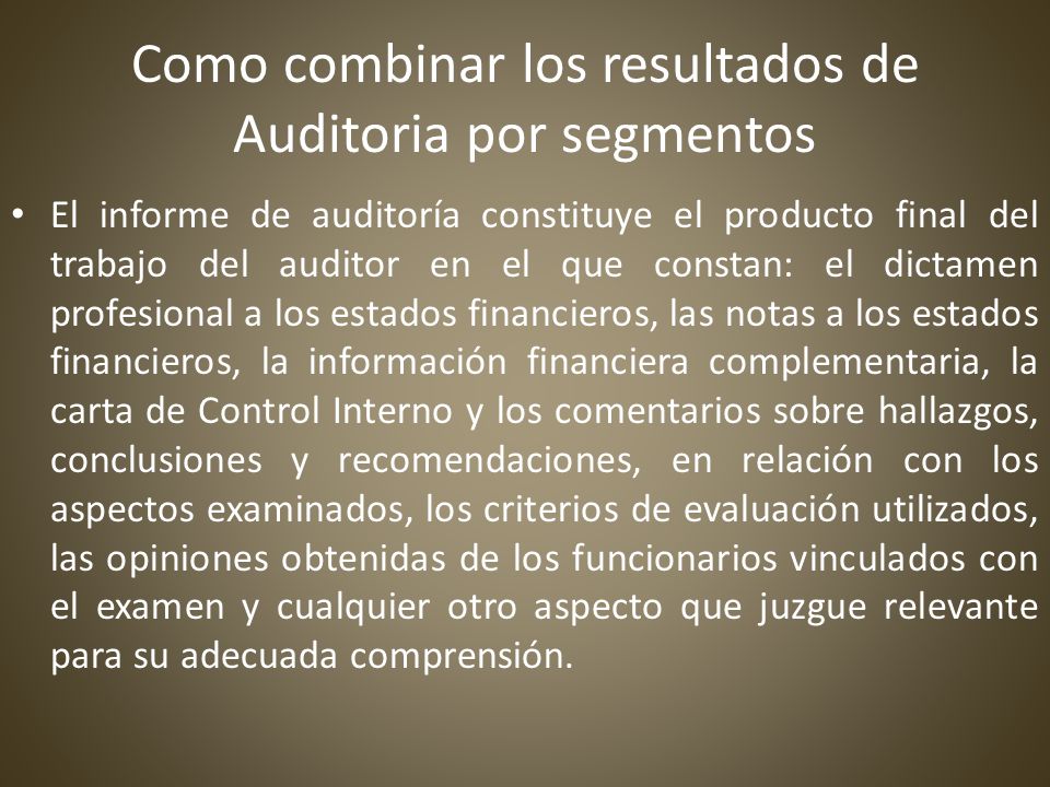 Como combinar los resultados de Auditoria por segmentos