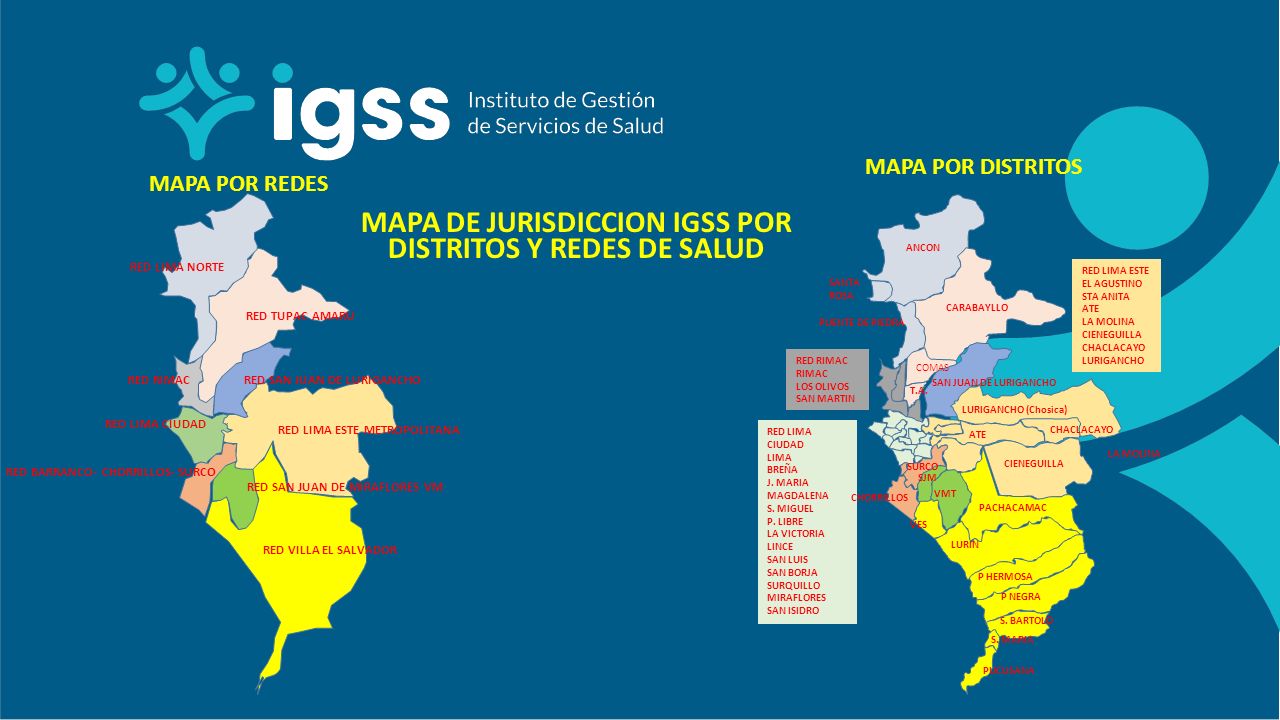 MAPA DE JURISDICCION IGSS POR DISTRITOS Y REDES DE SALUD