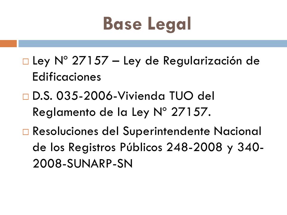 Base Legal Ley Nº – Ley de Regularización de Edificaciones