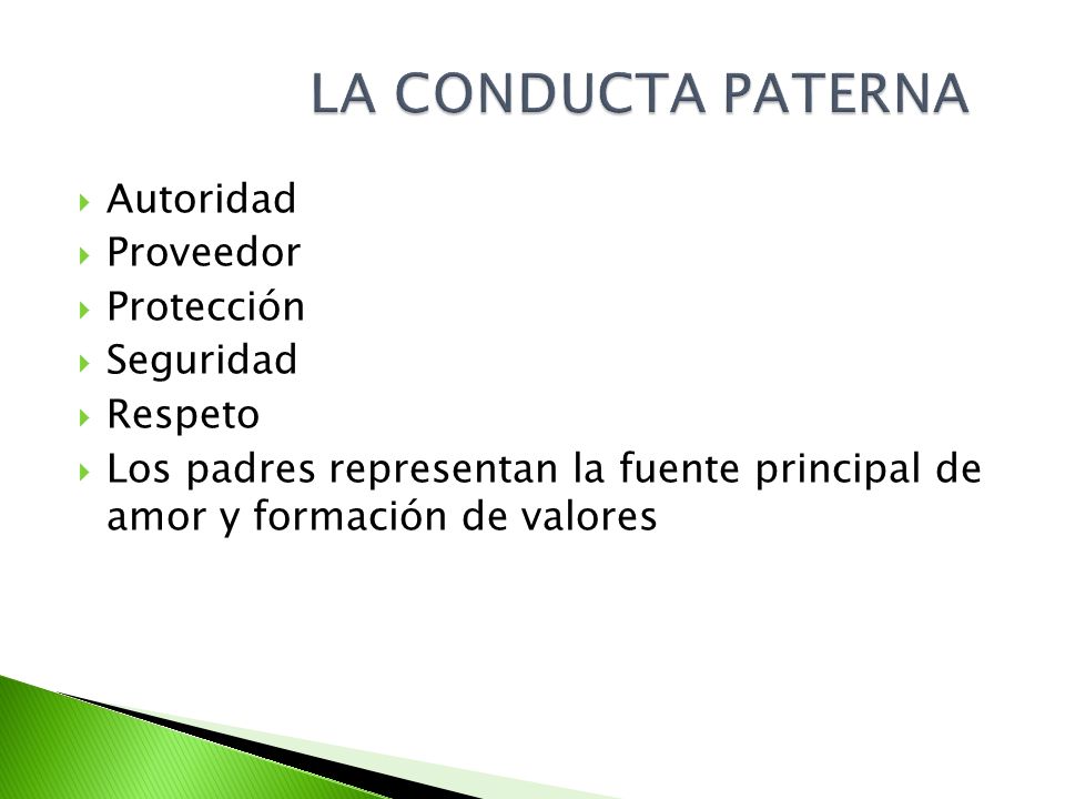 LA CONDUCTA PATERNA Autoridad Proveedor Protección Seguridad Respeto