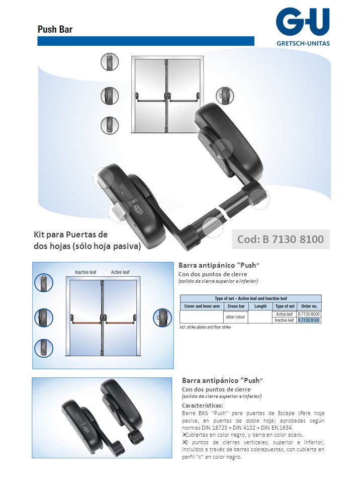 Cod: B Kit para Puertas de dos hojas (sólo hoja pasiva)