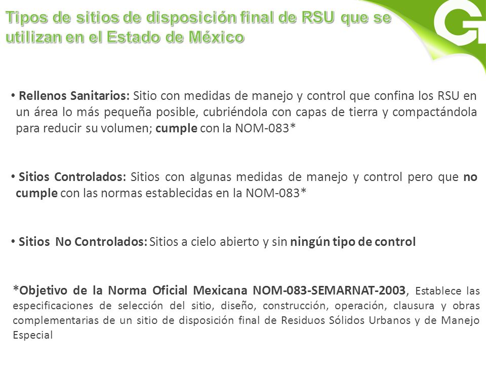 Tipos de sitios de disposición final de RSU que se utilizan en el Estado de México