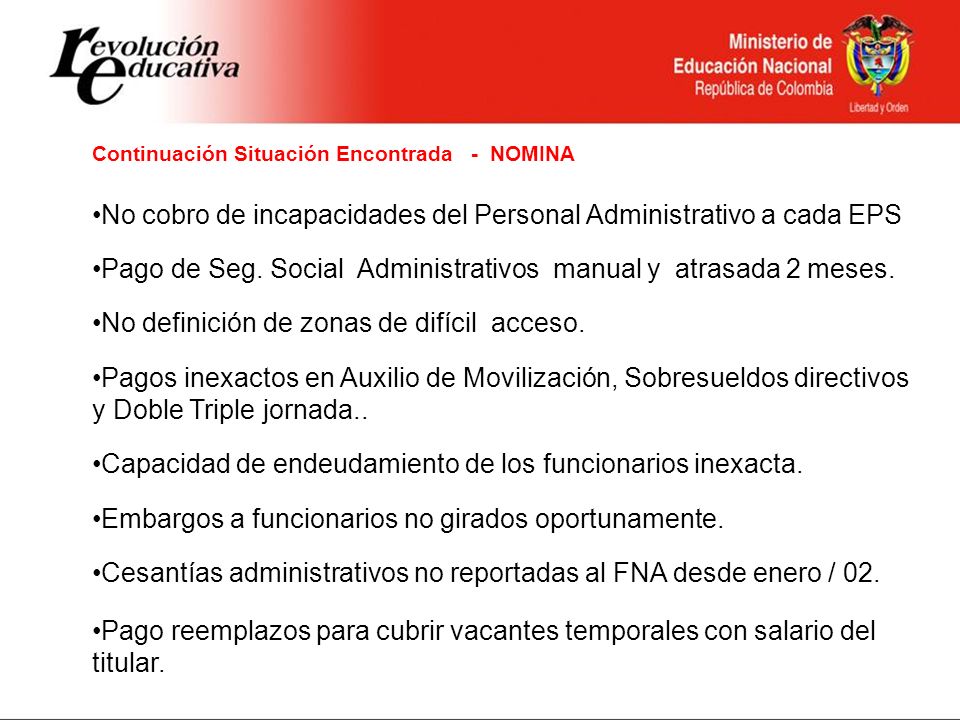 No cobro de incapacidades del Personal Administrativo a cada EPS