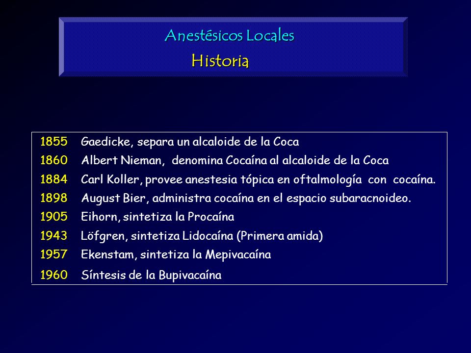 Historia Anestésicos Locales Gaedicke, separa un alcaloide de la Coca