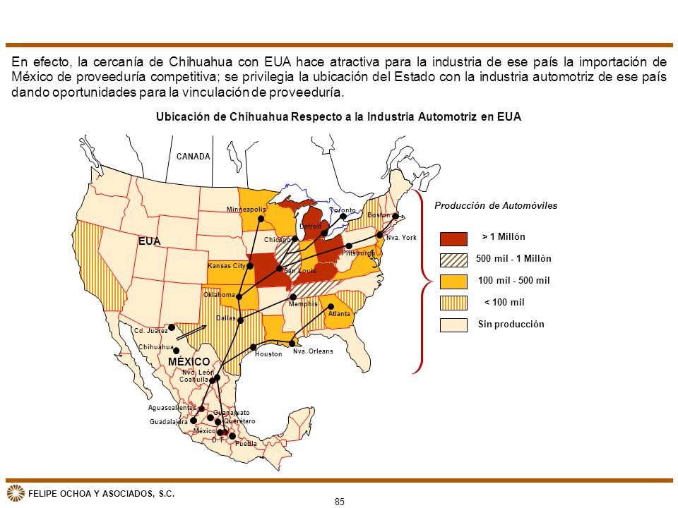 Ubicación de Chihuahua Respecto a la Industria Automotriz en EUA