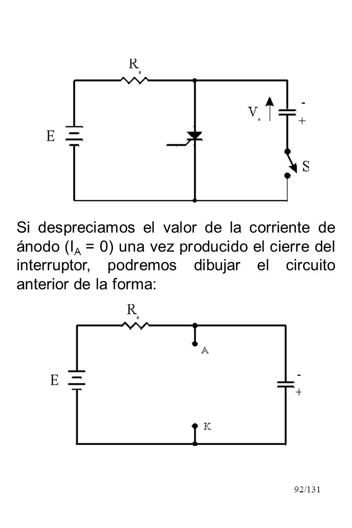 Si despreciamos el valor de la corriente de ánodo (IA = 0) una vez producido el cierre del interruptor, podremos dibujar el circuito anterior de la forma: