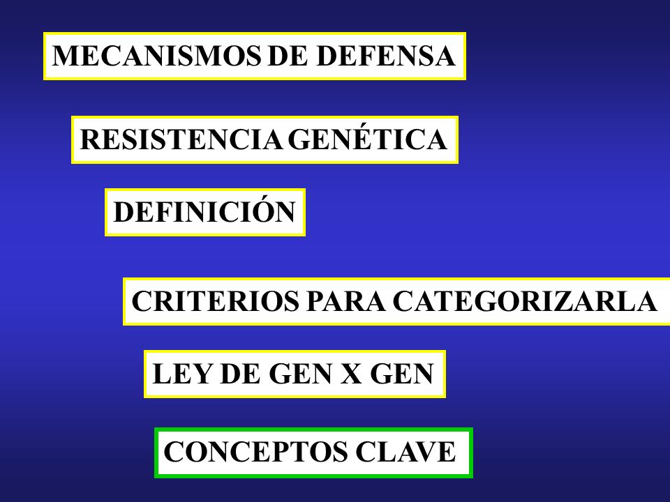 MECANISMOS DE DEFENSA RESISTENCIA GENÉTICA. DEFINICIÓN. CRITERIOS PARA CATEGORIZARLA. LEY DE GEN X GEN.
