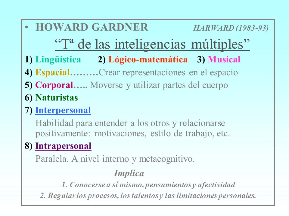 HOWARD GARDNER HARWARD ( ) Tª de las inteligencias múltiples