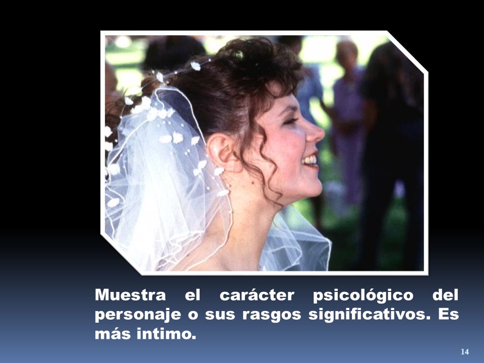 Muestra el carácter psicológico del personaje o sus rasgos significativos. Es más intimo.